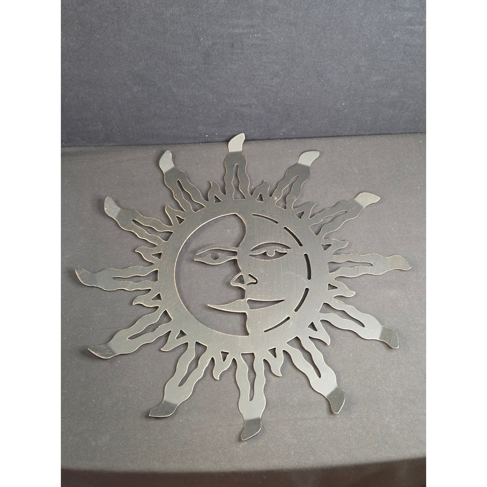 Vintage Metal Sun Moon Face Wall Art Celestial Sunburst Decor Bronze 17 Inch